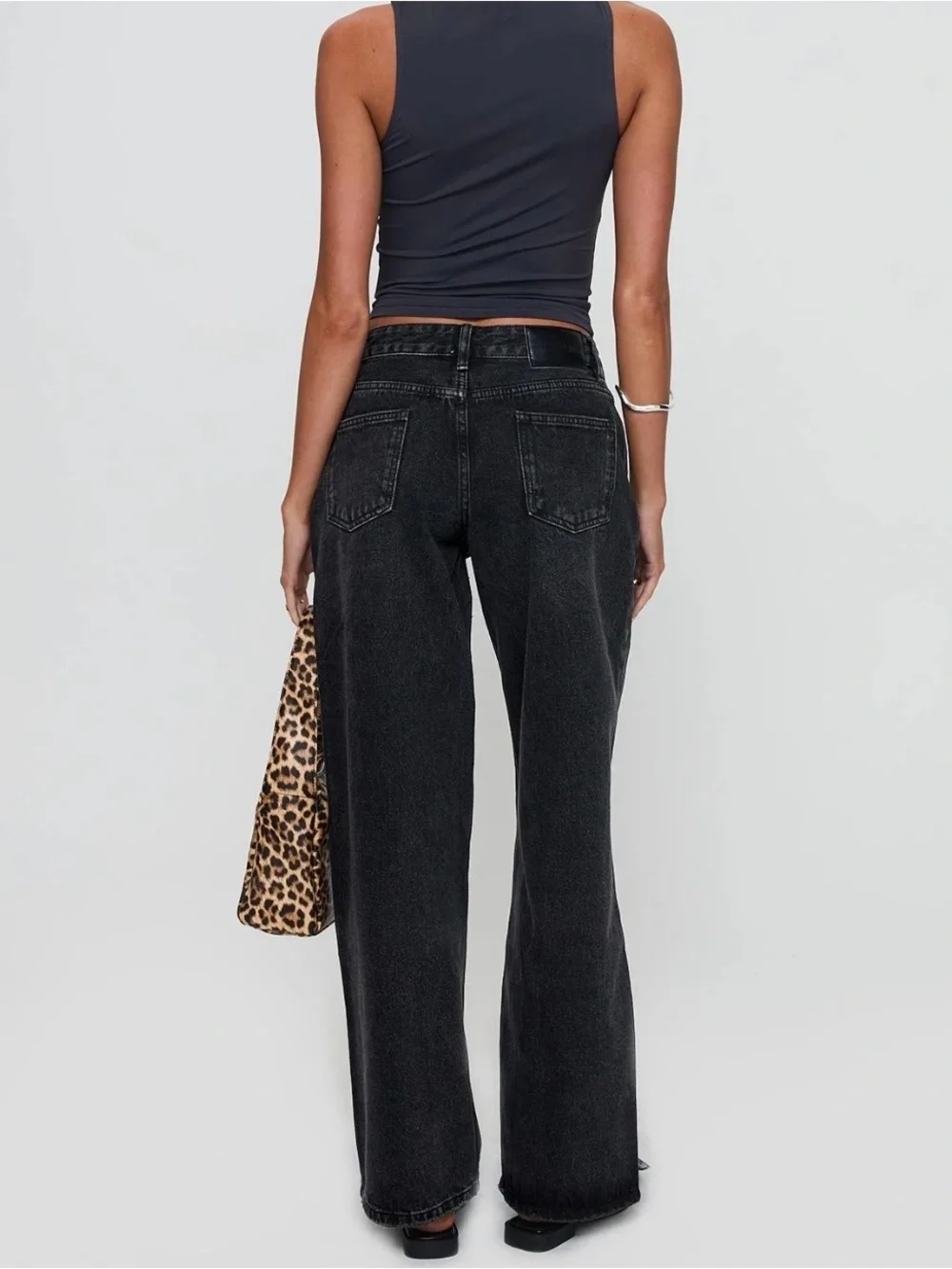 High-Rise Wide Leg Jeans in Washed Black - Picture 3 of 4